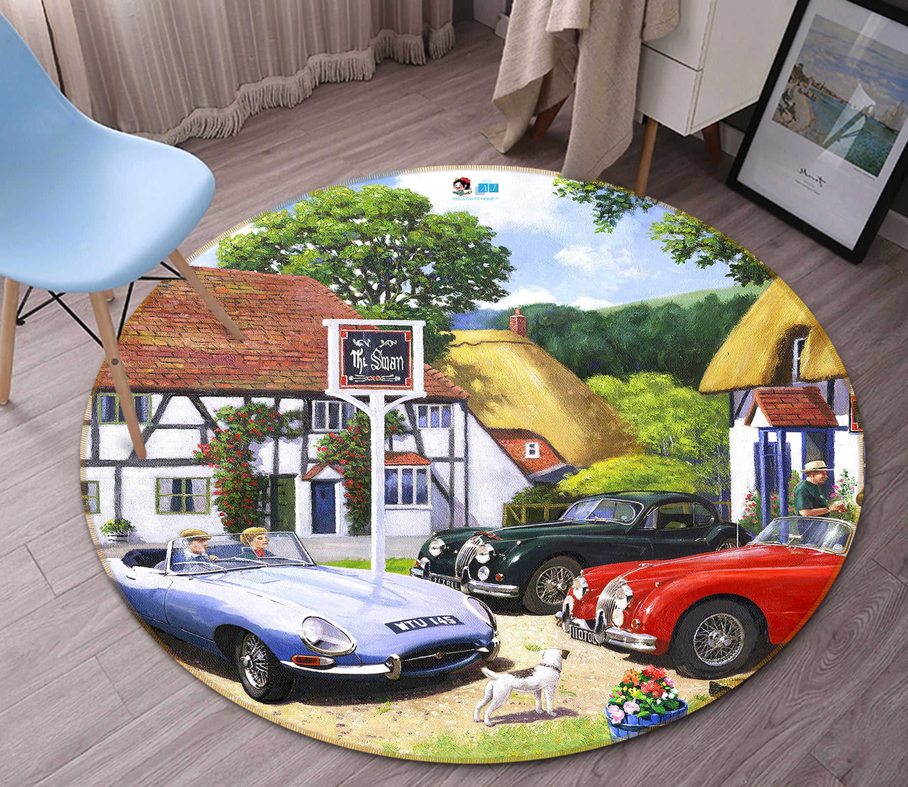 3D House Car 049 Kevin Walsh Rug Round Non Slip Rug Mat