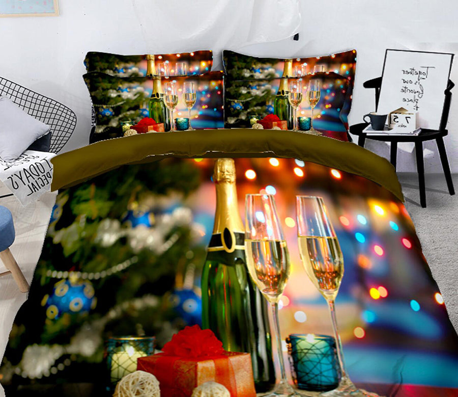 3D Wine Glass 31174 Christmas Quilt Duvet Cover Xmas Bed Pillowcases