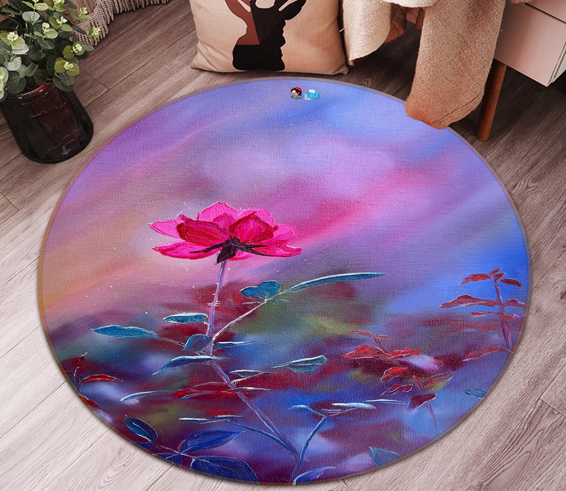 3D Flower 9734 Marina Zotova Rug Round Non Slip Rug Mat