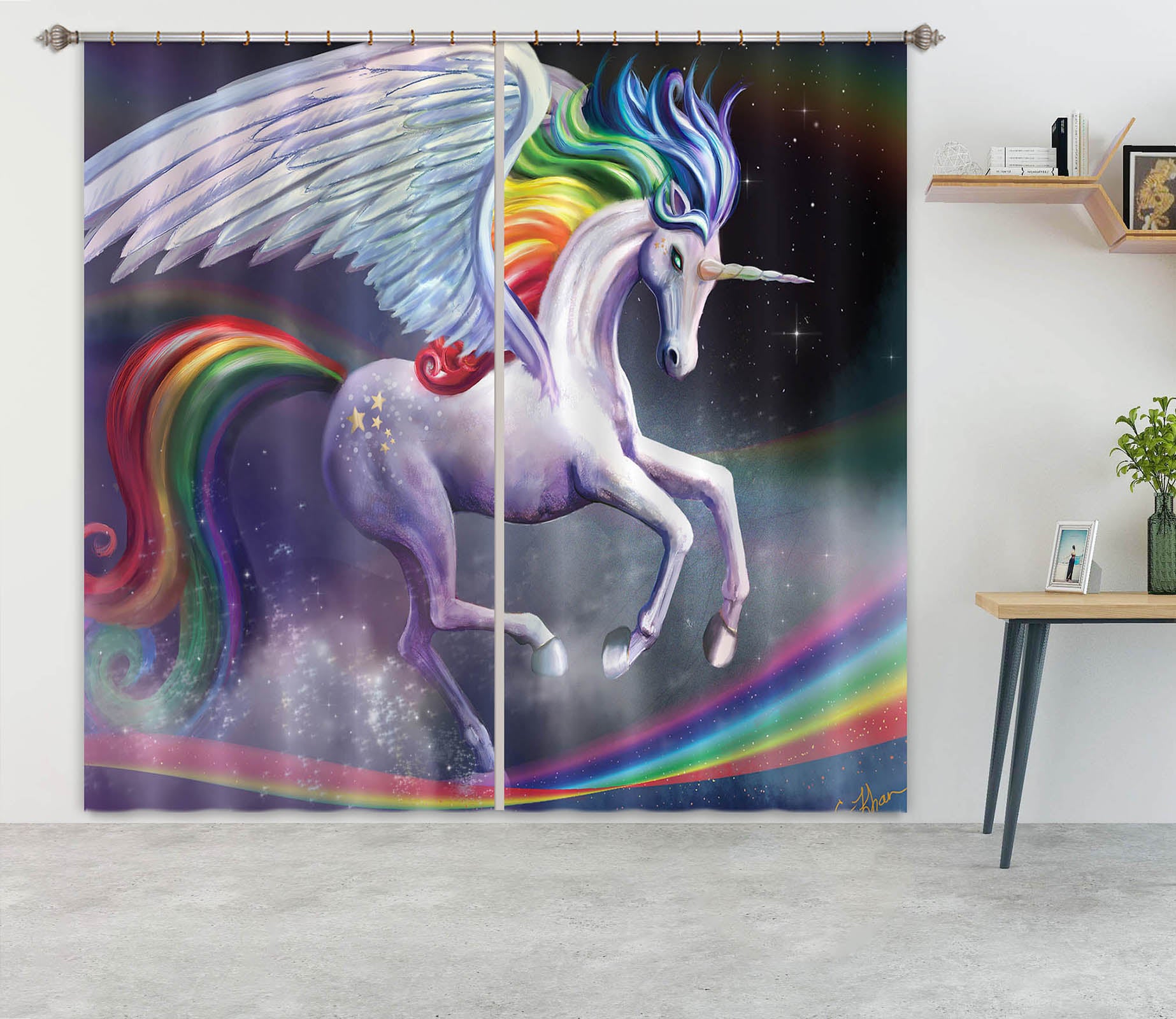 3D Winged Unicorn 116 Rose Catherine Khan Curtain Curtains Drapes