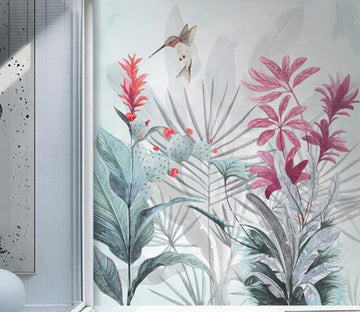 3D Bird Near Red Flowers 2612 Wall Murals