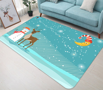 3D Snowman Deer Moon 034 Non Slip Rug Mat Mat AJ Creativity Home 