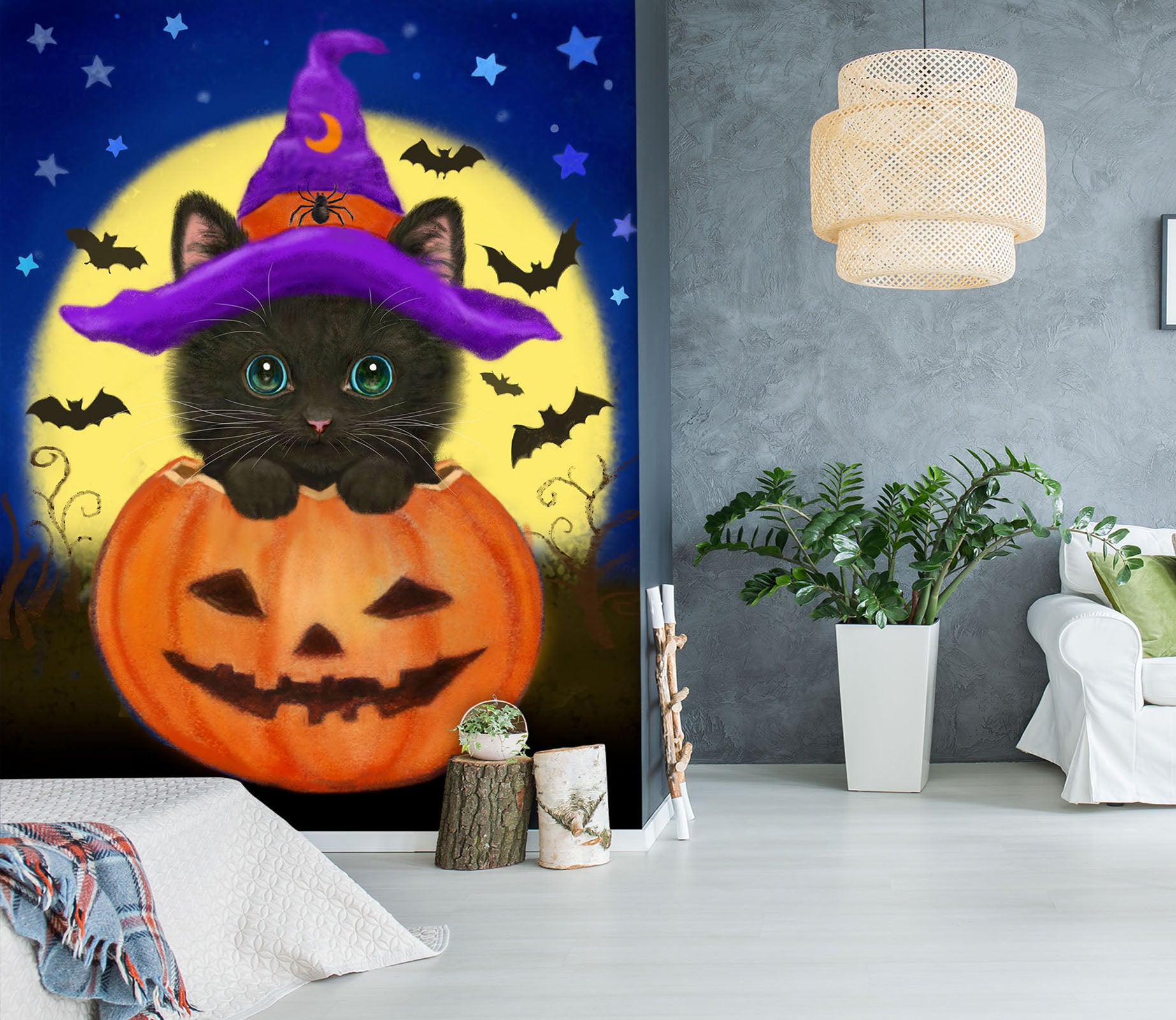 3D Pumpkin Cat 5485 Kayomi Harai Wall Mural Wall Murals