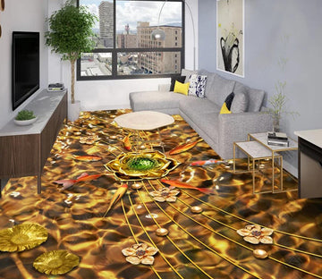3D Golden Lotus 055 Floor Mural  Self-Adhesive Sticker Bathroom Non-slip Waterproof Flooring Murals