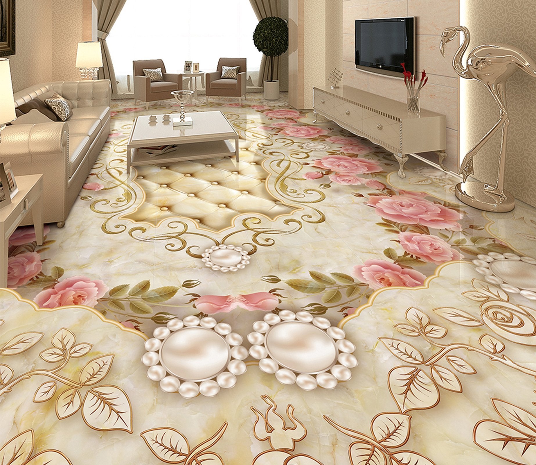 3D Flower Pearl WG192 Floor Mural Wallpaper AJ Wallpaper 2 