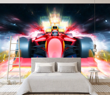 3D Red Racing Car 317 Vehicle Wall Murals