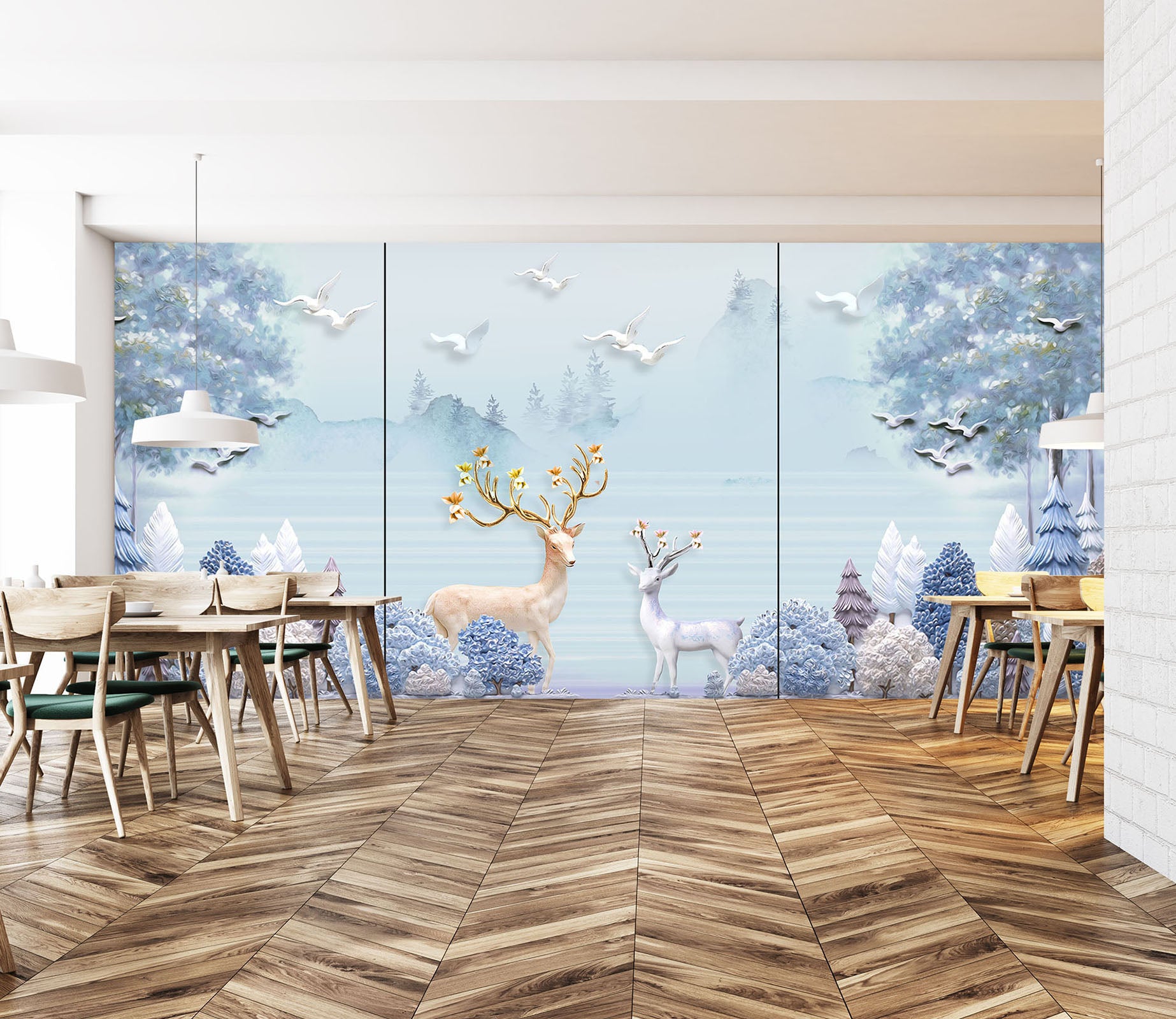 3D Forest Deer 022 Wall Murals