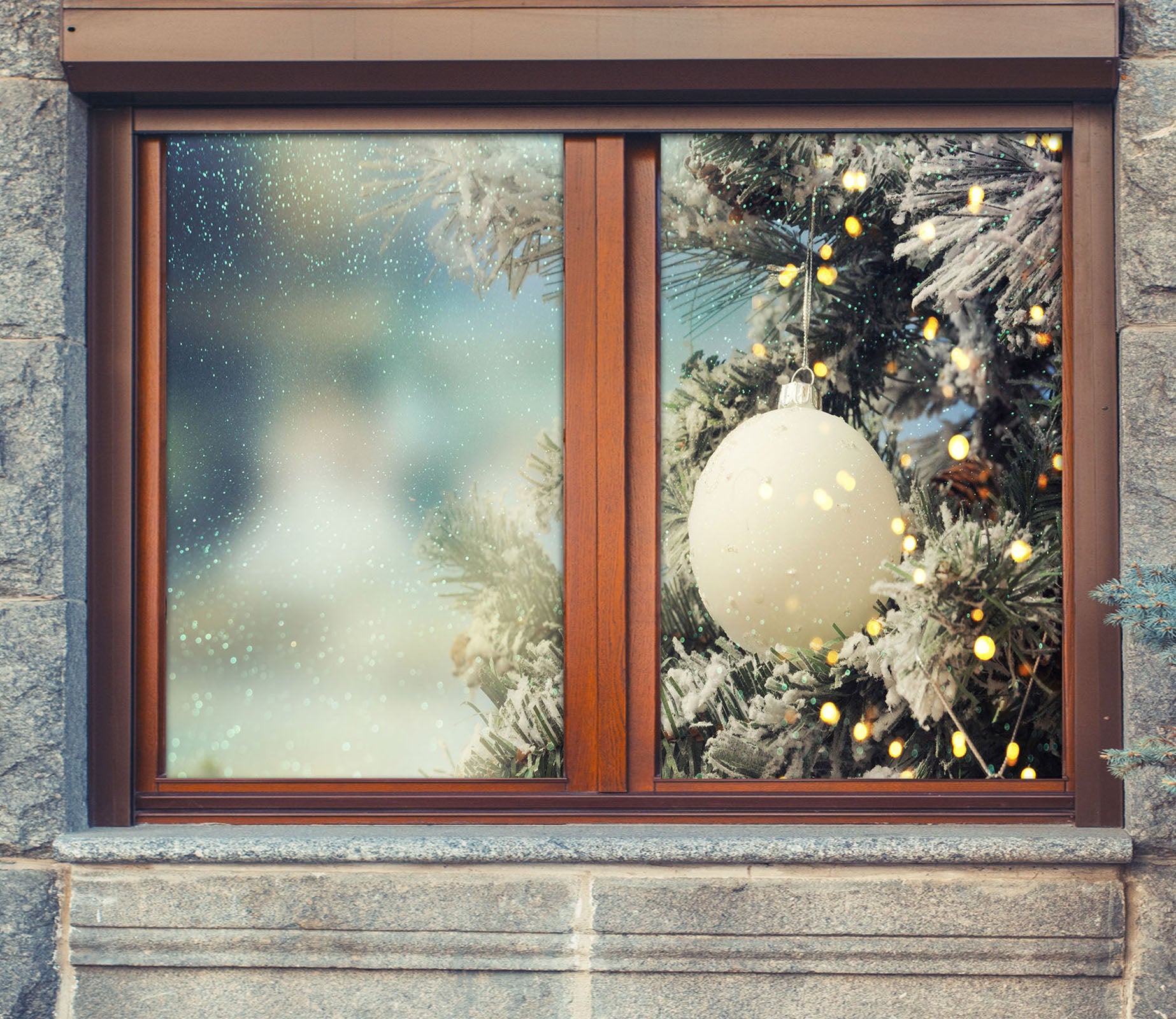 3D White Ball 30031 Christmas Window Film Print Sticker Cling Stained Glass Xmas