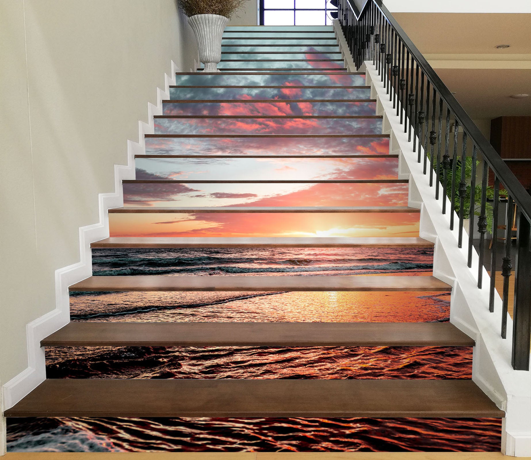 3D Sunset Seascape 554 Stair Risers