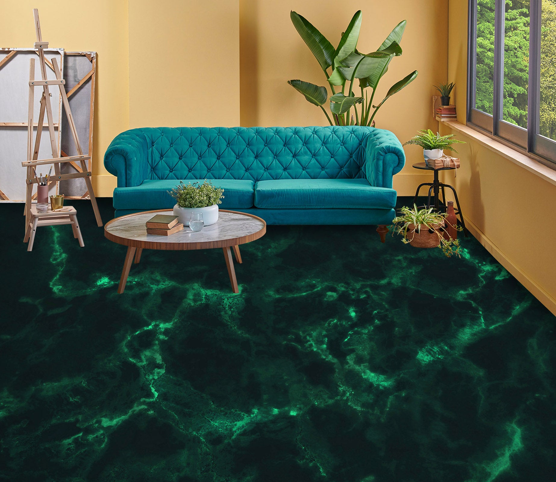 3D Dark Green Art 995 Floor Mural  Wallpaper Murals Self-Adhesive Removable Print Epoxy