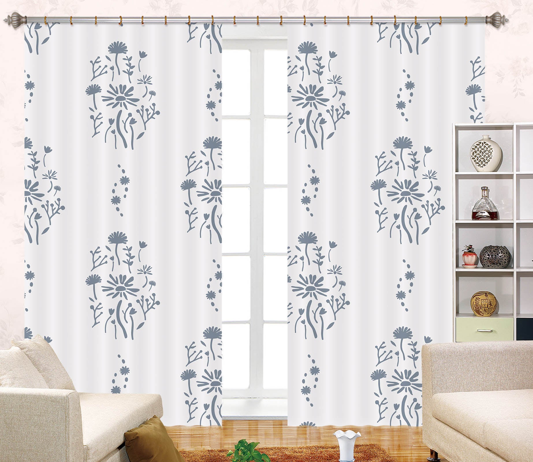 3D Flower Pattern 041 Jillian Helvey Curtain Curtains Drapes