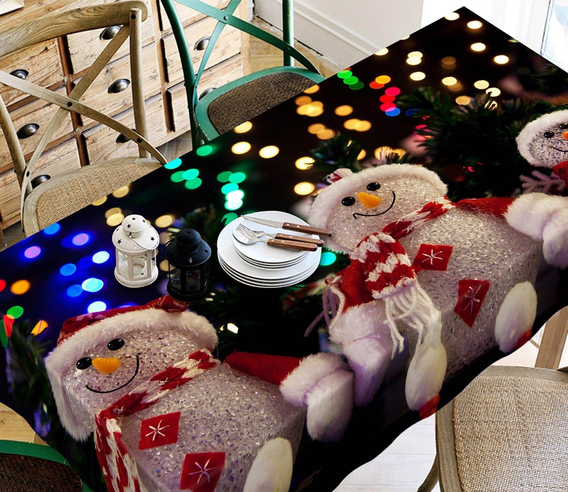 3D Crystal Snowman 52 Tablecloths Tablecloths AJ Creativity Home 