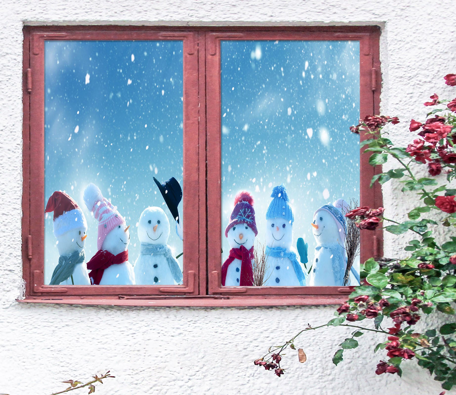 3D Snowman 30049 Christmas Window Film Print Sticker Cling Stained Glass Xmas
