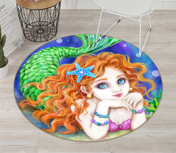 3D Mermaid Girl 6036 Kayomi Harai Rug Round Non Slip Rug Mat