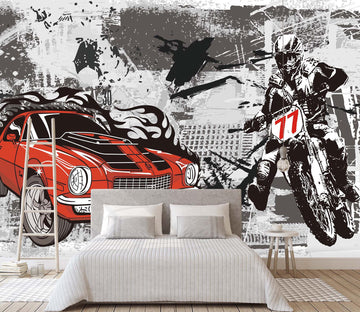 3D Hand Painted Motorcycle 062 Wall Murals