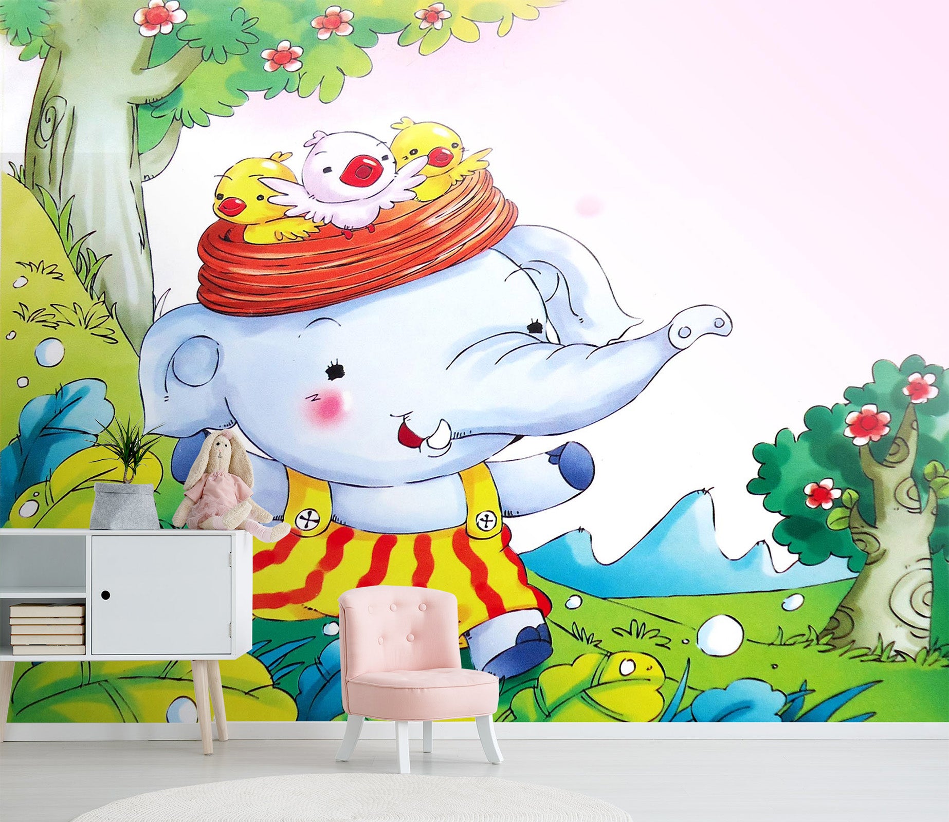 3D Happy Baby Elephant 1664 Wall Murals