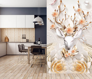3D Fawn Flowers 1844 Wall Murals