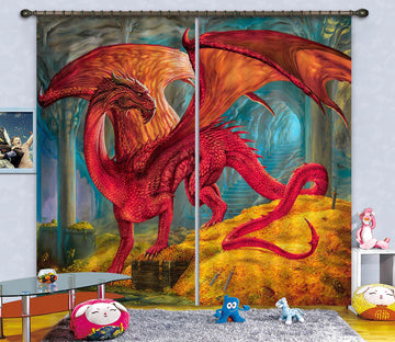 3D Red Dragon 8023 Ciruelo Curtain Curtains Drapes