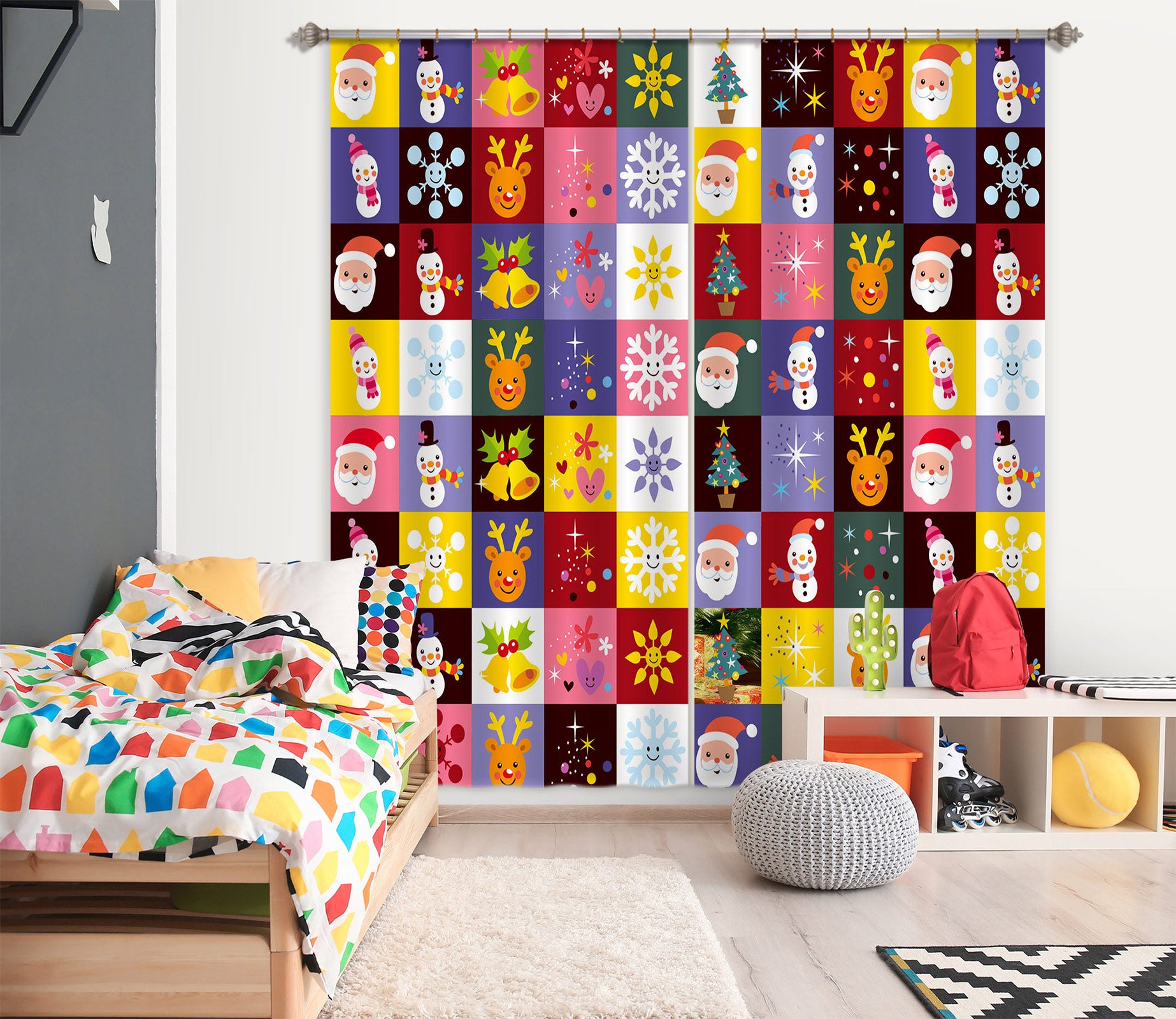 3D Color Square 53052 Christmas Curtains Drapes Xmas