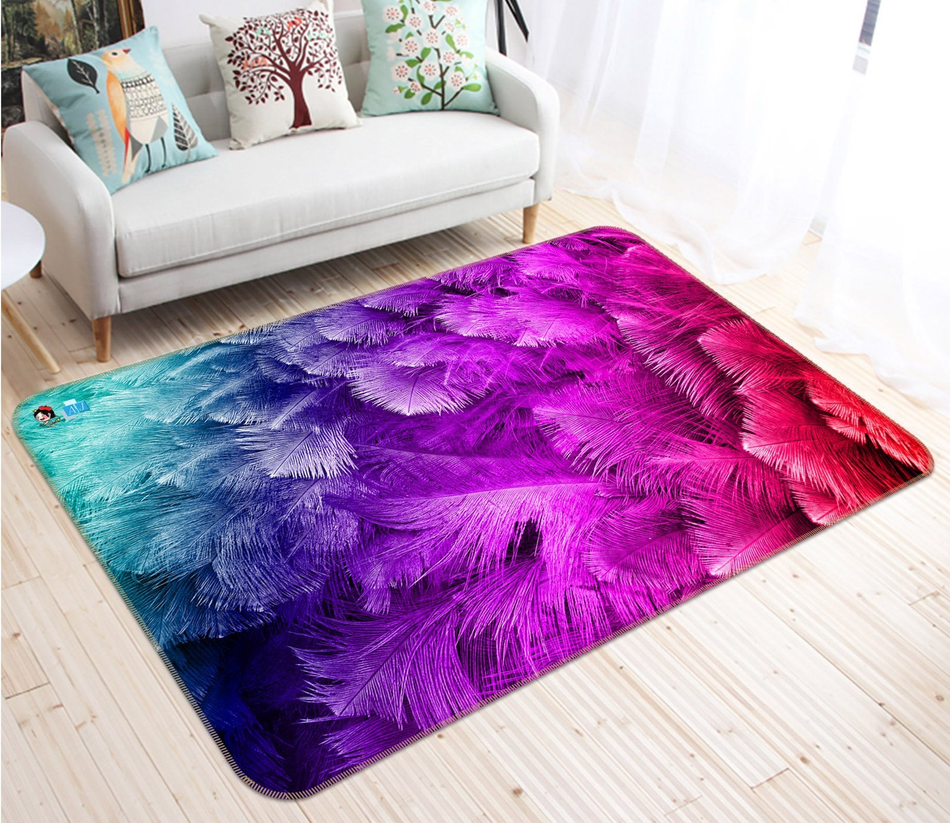 3D Lush Red Feather 6 Non Slip Rug Mat Mat AJ Creativity Home 