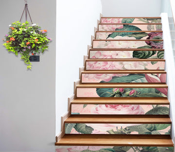 3D Pink Flower Bush Leaves 10493 Andrea Haase Stair Risers