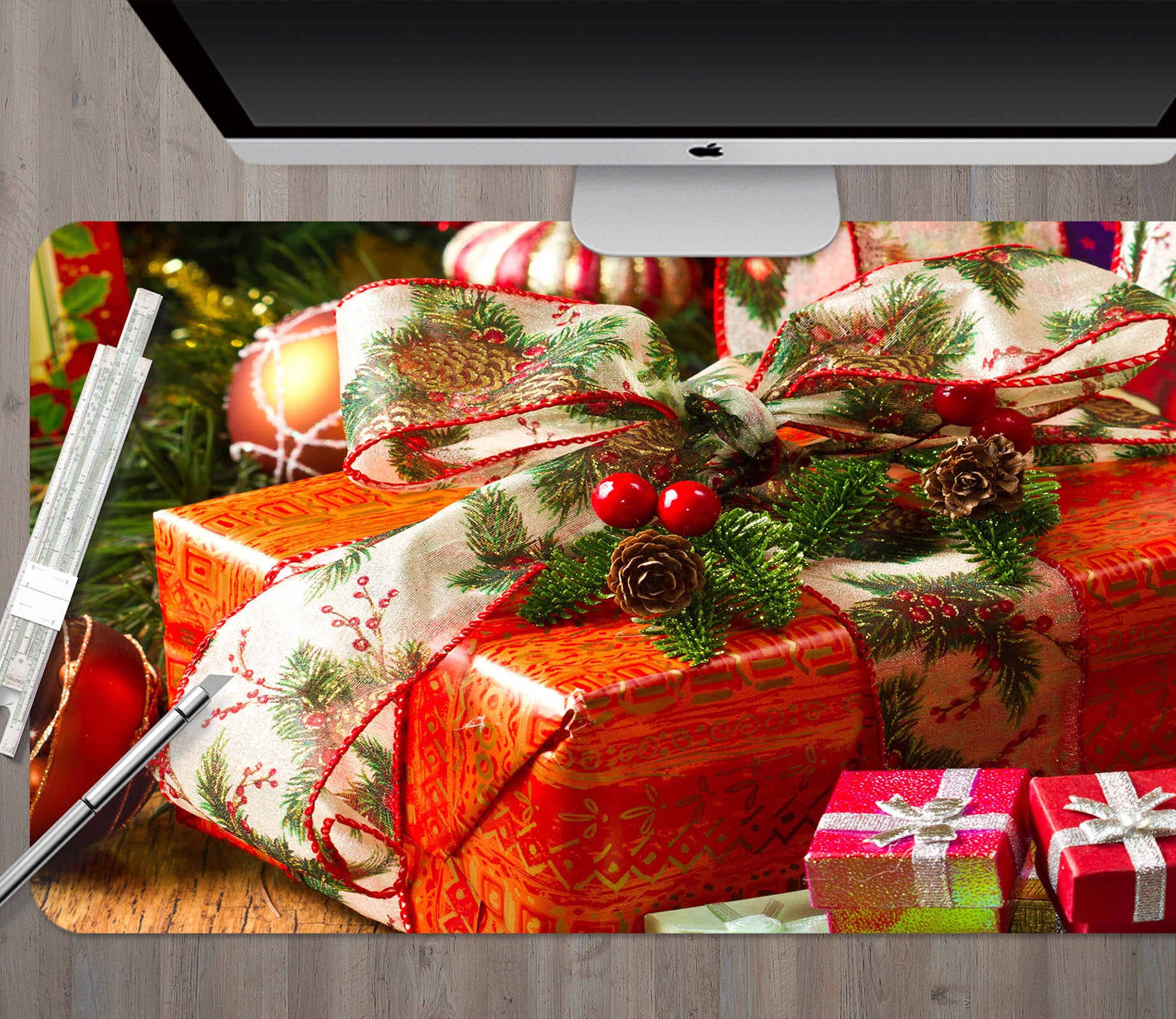 3D Red Gift Box 53162 Christmas Desk Mat Xmas