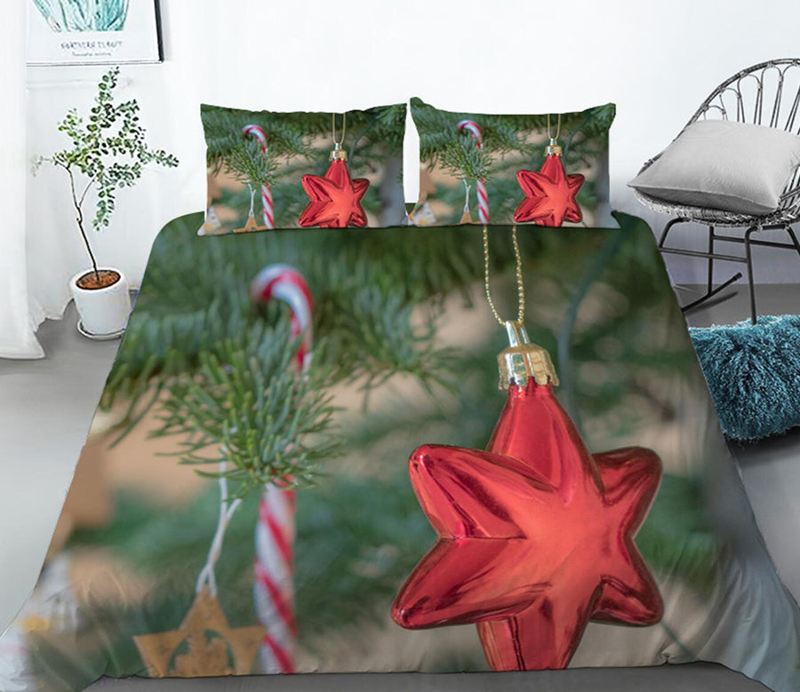 3D Red Six-Pointed Star 32119 Christmas Quilt Duvet Cover Xmas Bed Pillowcases