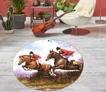 3D Horse Racing 036 Kevin Walsh Rug Round Non Slip Rug Mat