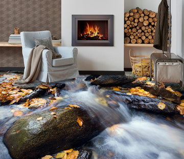 3D Fallen Leaves And Running Water 1016 Floor Mural  Wallpaper Murals Self-Adhesive Removable Print Epoxy