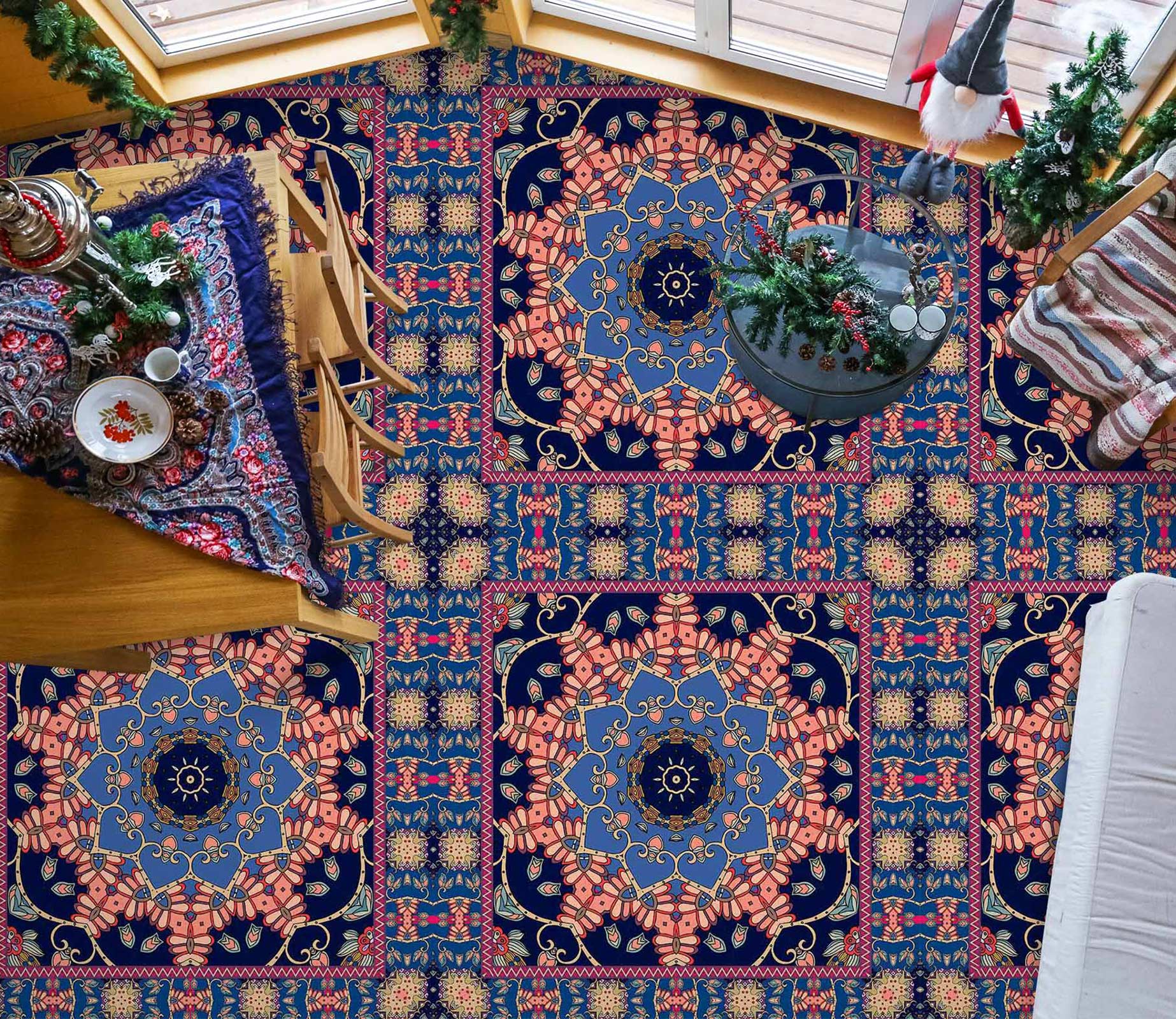 3D Blue Lotus Pattern 1320 Floor Mural  Wallpaper Murals Self-Adhesive Removable Print Epoxy