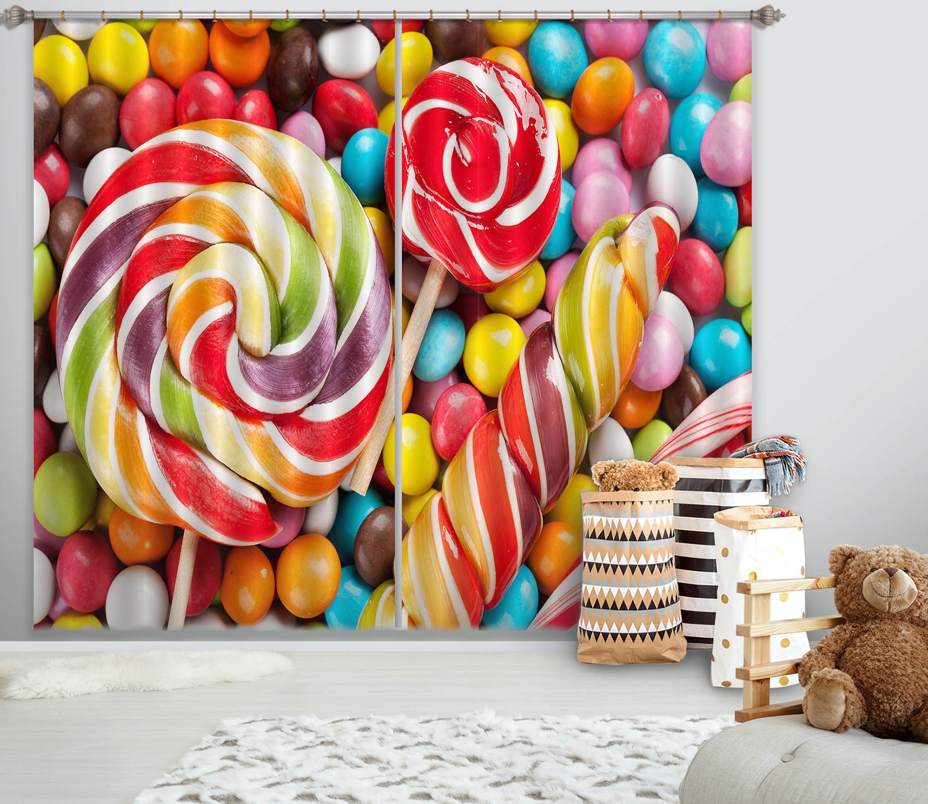 3D Rainbow Lollipop 701 Curtains Drapes