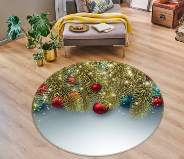 3D Golden Branches 56074 Christmas Round Non Slip Rug Mat Xmas