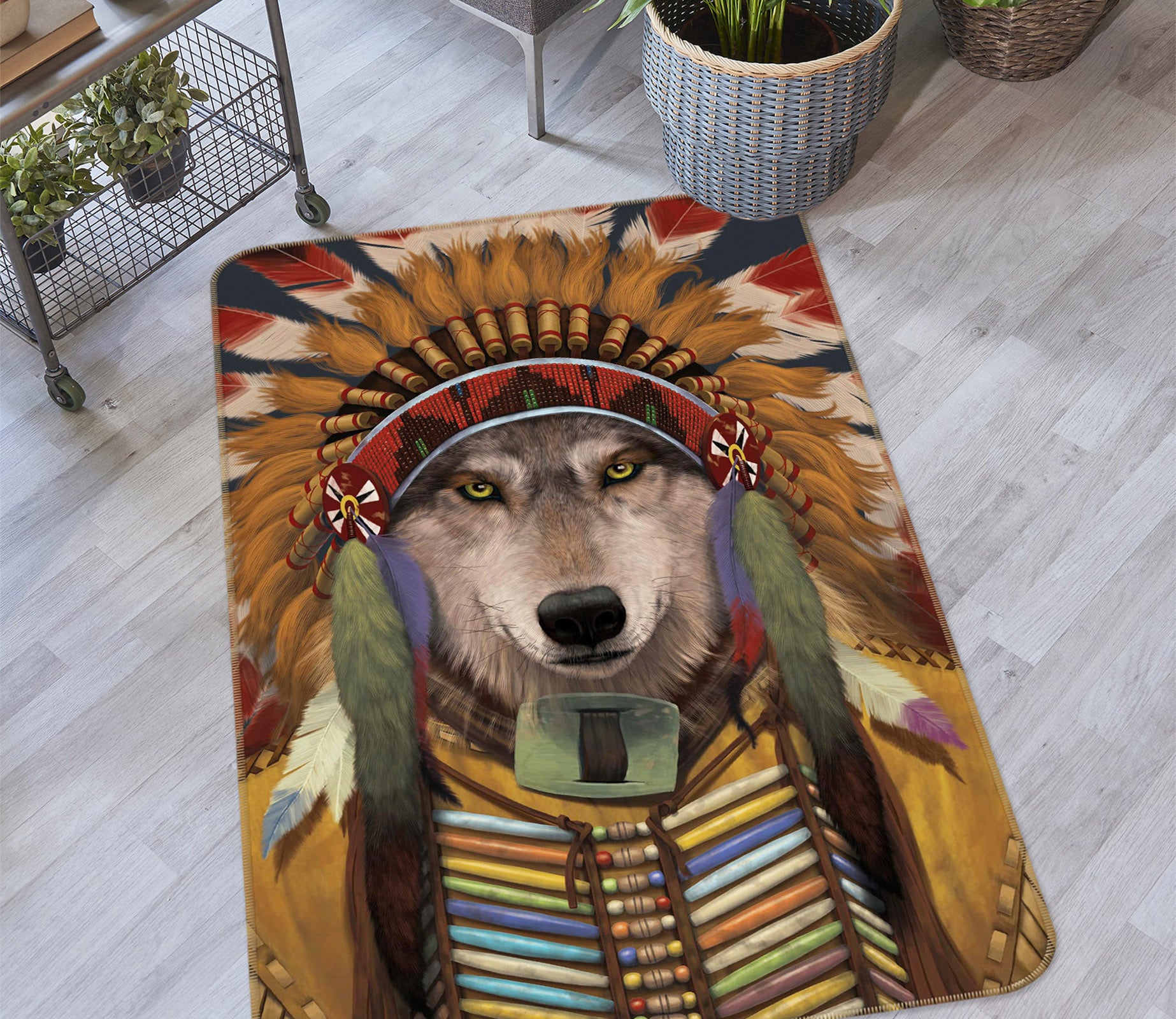 3D Wolf Spirit Chief 1089 Vincent Hie Rug Non Slip Rug Mat