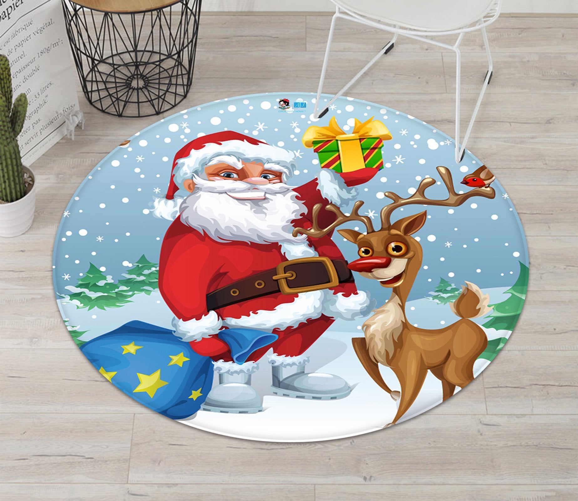 3D Old Man Deer Snow 106 Round Non Slip Rug Mat Mat AJ Creativity Home 