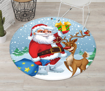 3D Old Man Deer Snow 106 Round Non Slip Rug Mat Mat AJ Creativity Home 