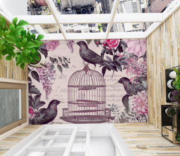 3D Birdcage Pink Flower Bush 140134 Andrea Haase Floor Mural  Wallpaper Murals Self-Adhesive Removable Print Epoxy