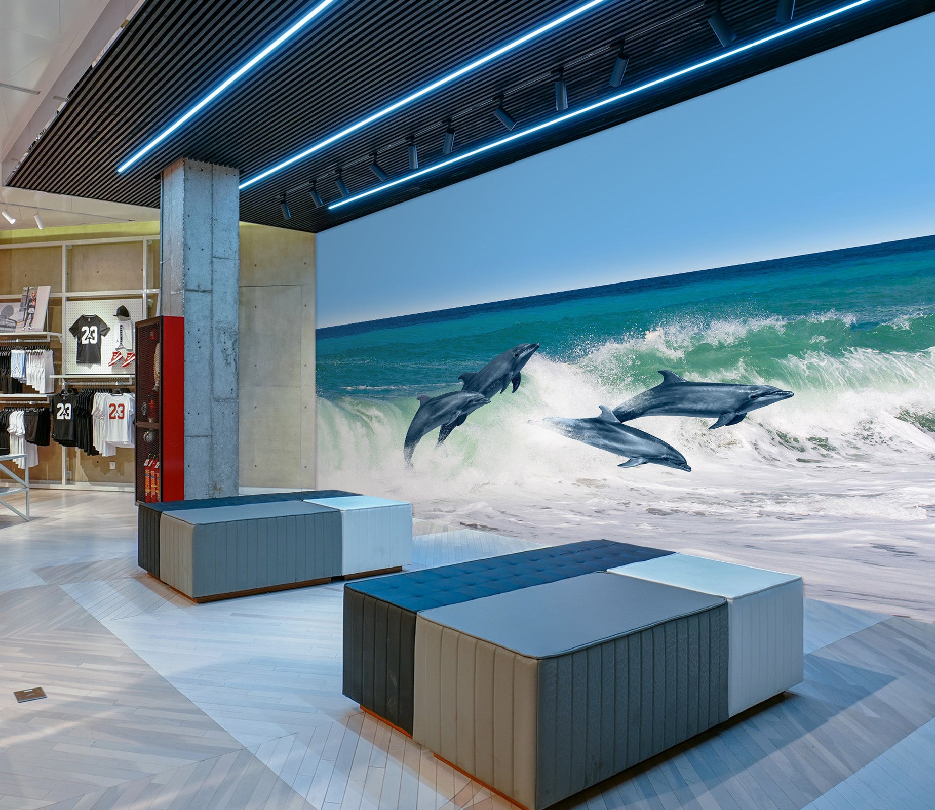 3D Wave Dolphin 140 Wall Murals