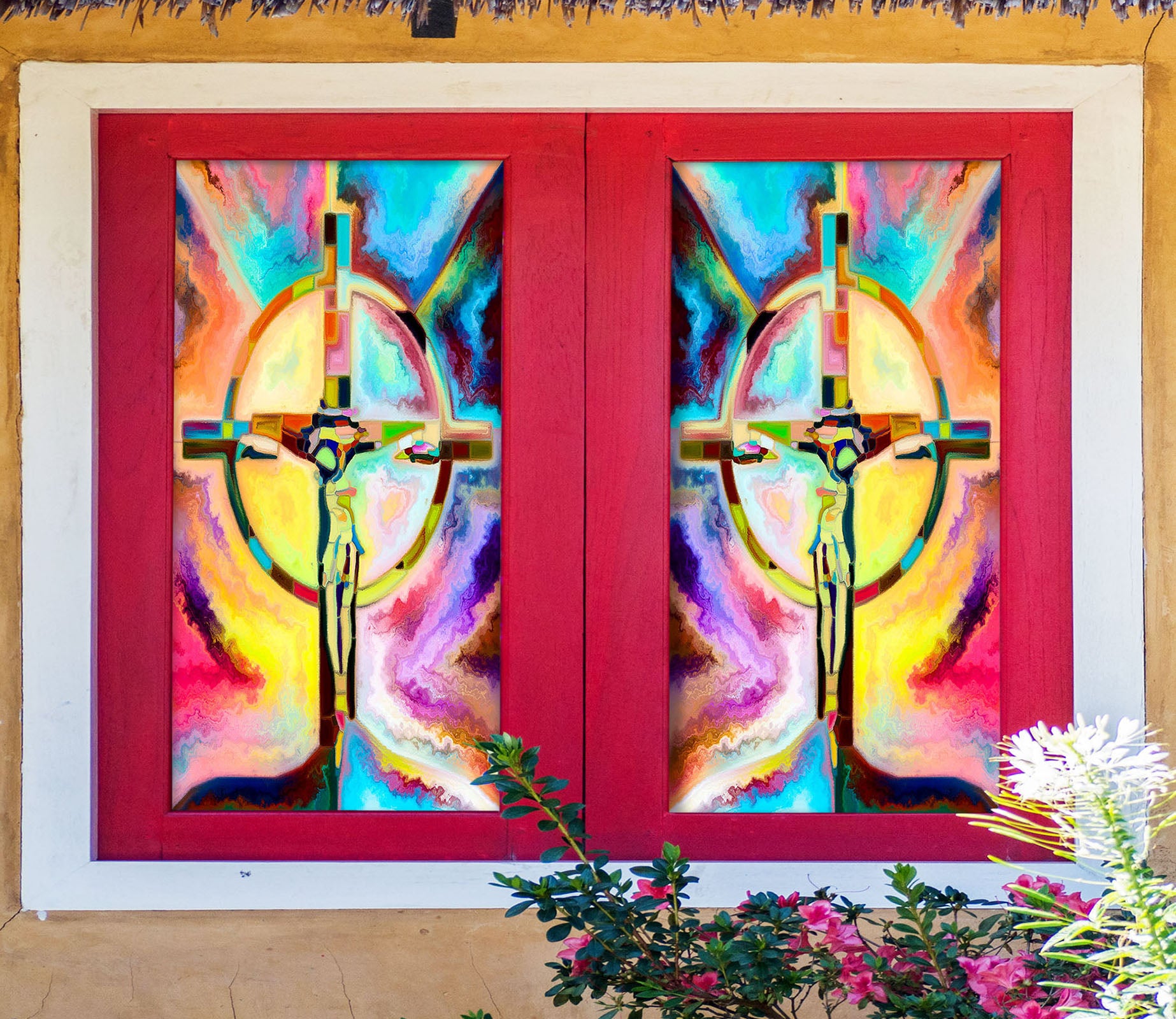 3D Golden Christianity 248 Window Film Print Sticker Cling Stained Glass UV Block