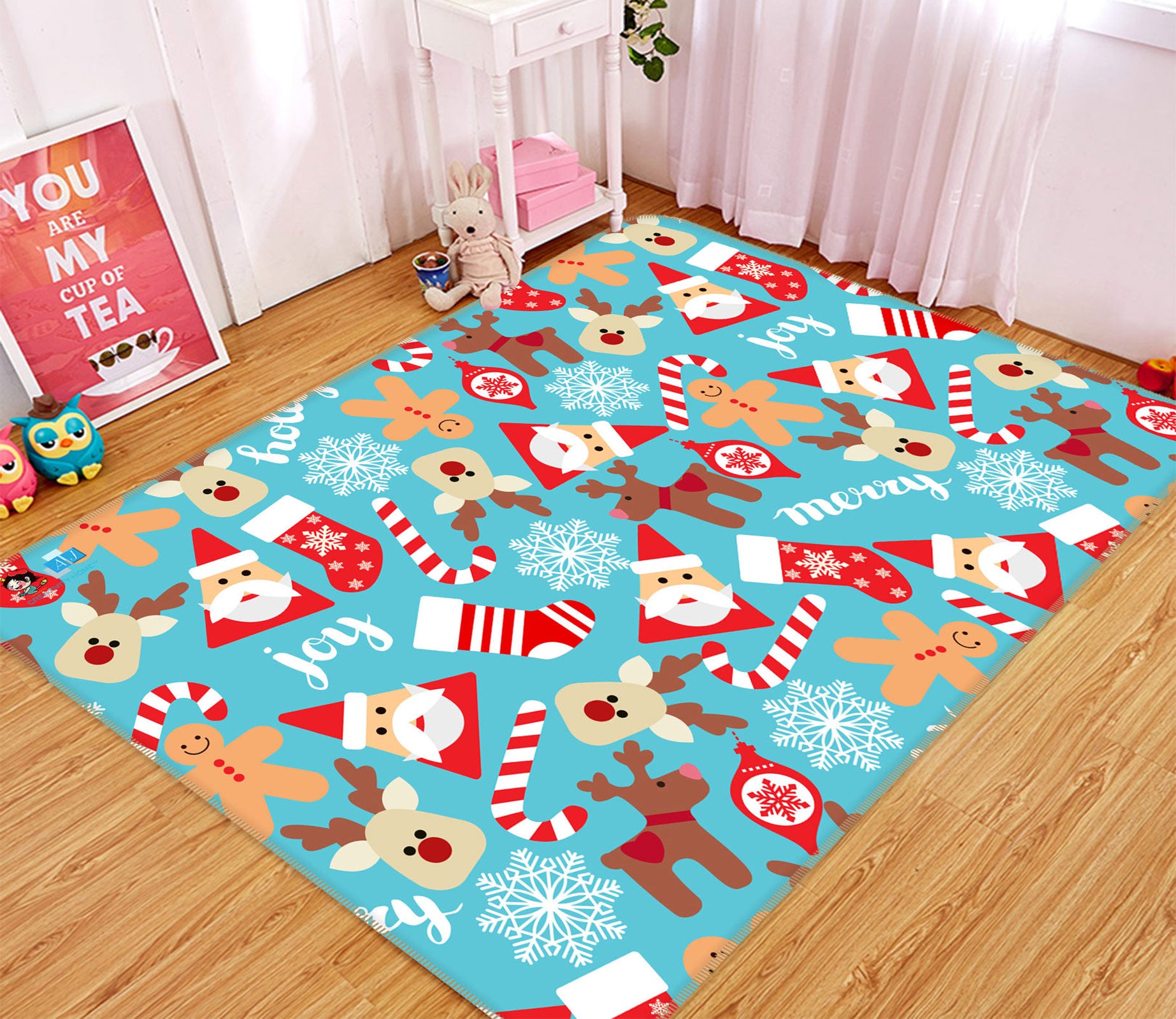 3D Santa Deer Pattern 56125 Christmas Non Slip Rug Mat Xmas