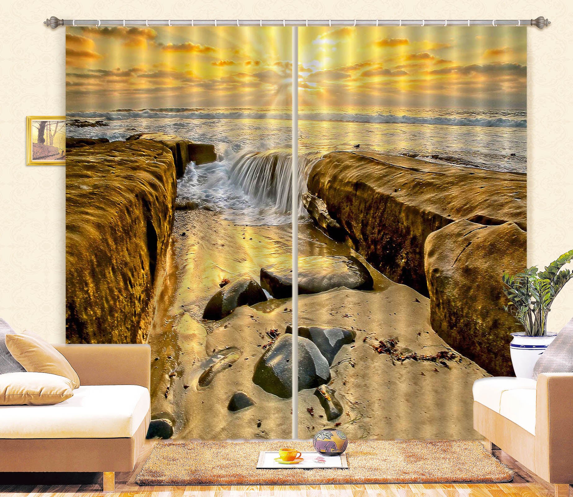 3D Stone Water 62148 Kathy Barefield Curtain Curtains Drapes