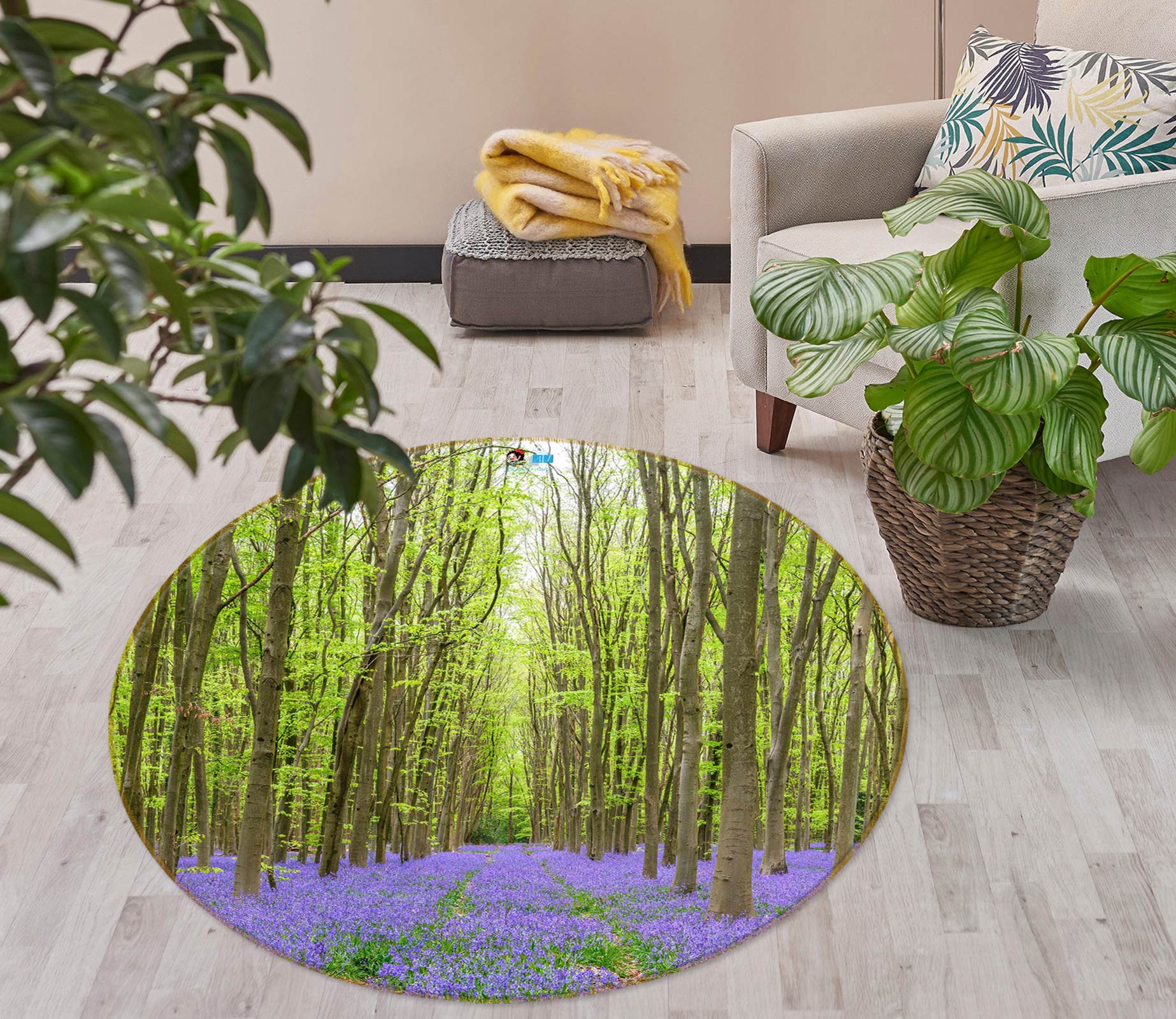 3D Purple Flower Forest 7598 Assaf Frank Rug Round Non Slip Rug Mat