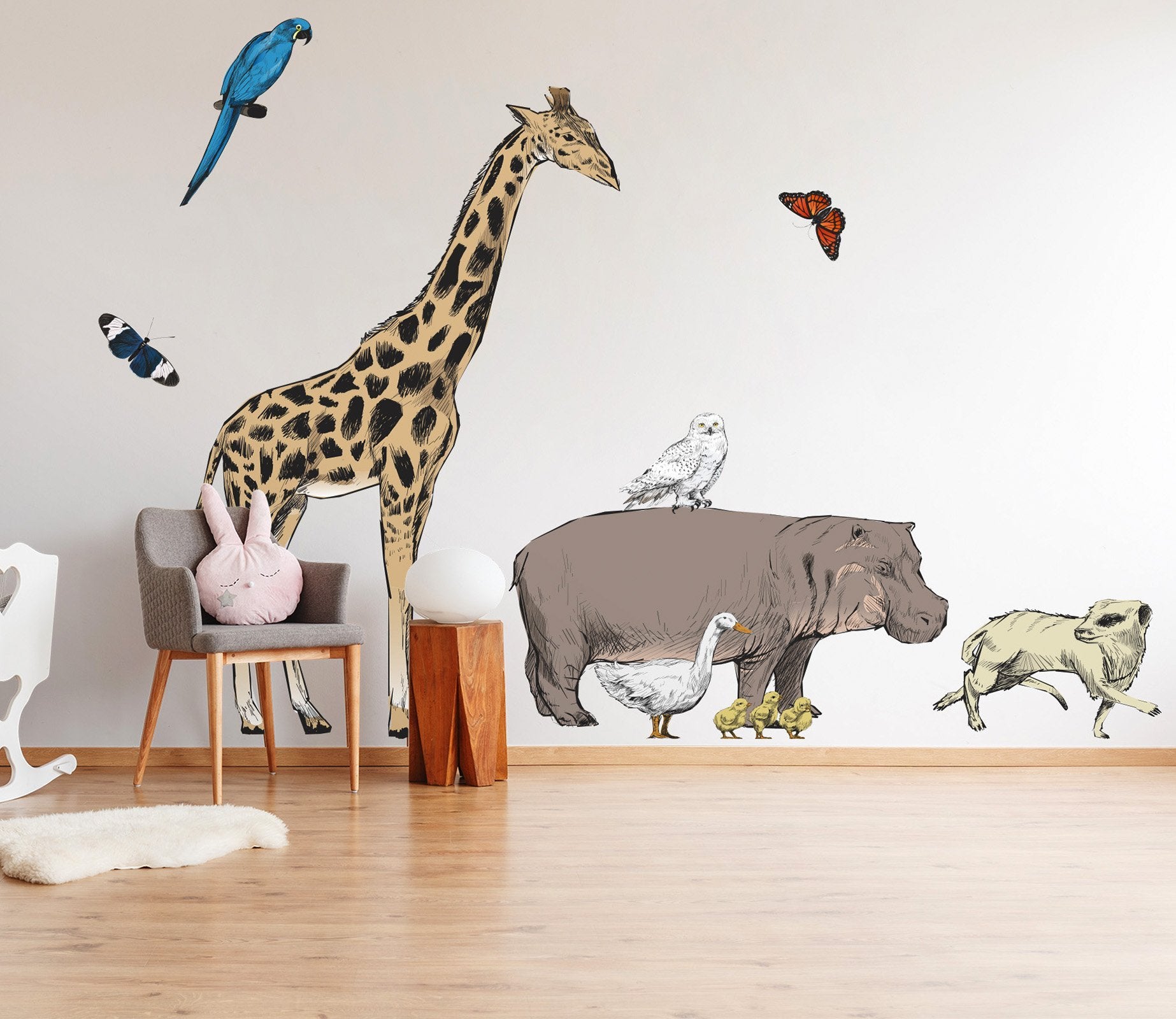 3D Giraffe Rhino 061 Animals Wall Stickers Wallpaper AJ Wallpaper 
