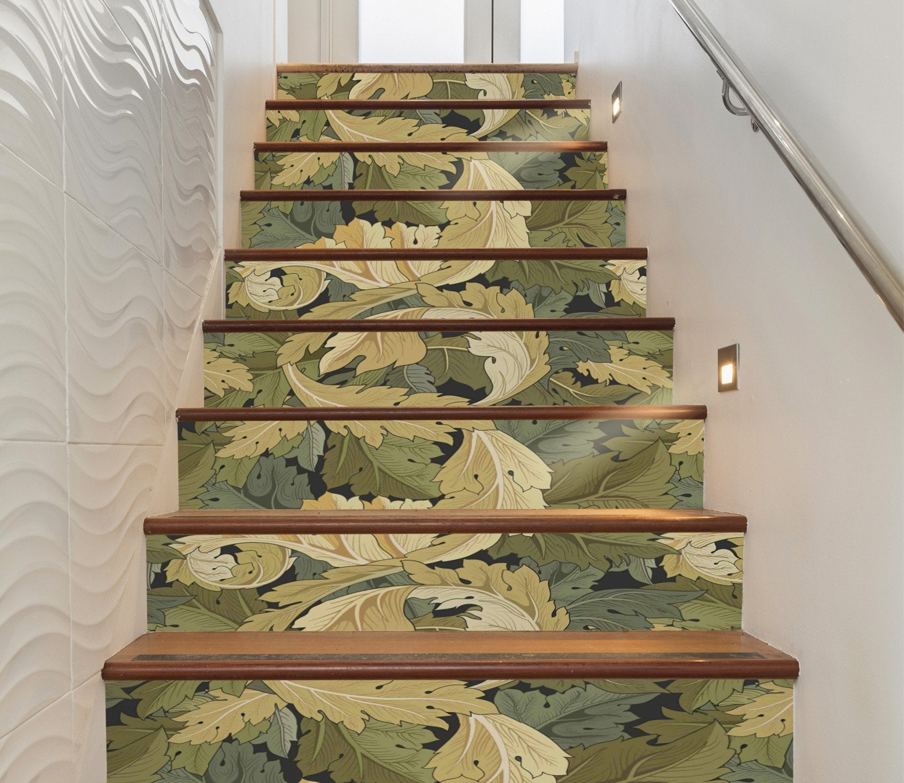 3D Green Leaf 396 Stair Risers Wallpaper AJ Wallpaper 