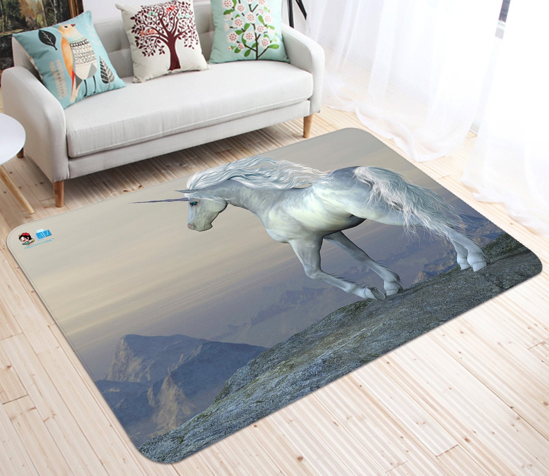 3D Cliff Unicorn 08 Non Slip Rug Mat Mat AJ Creativity Home 