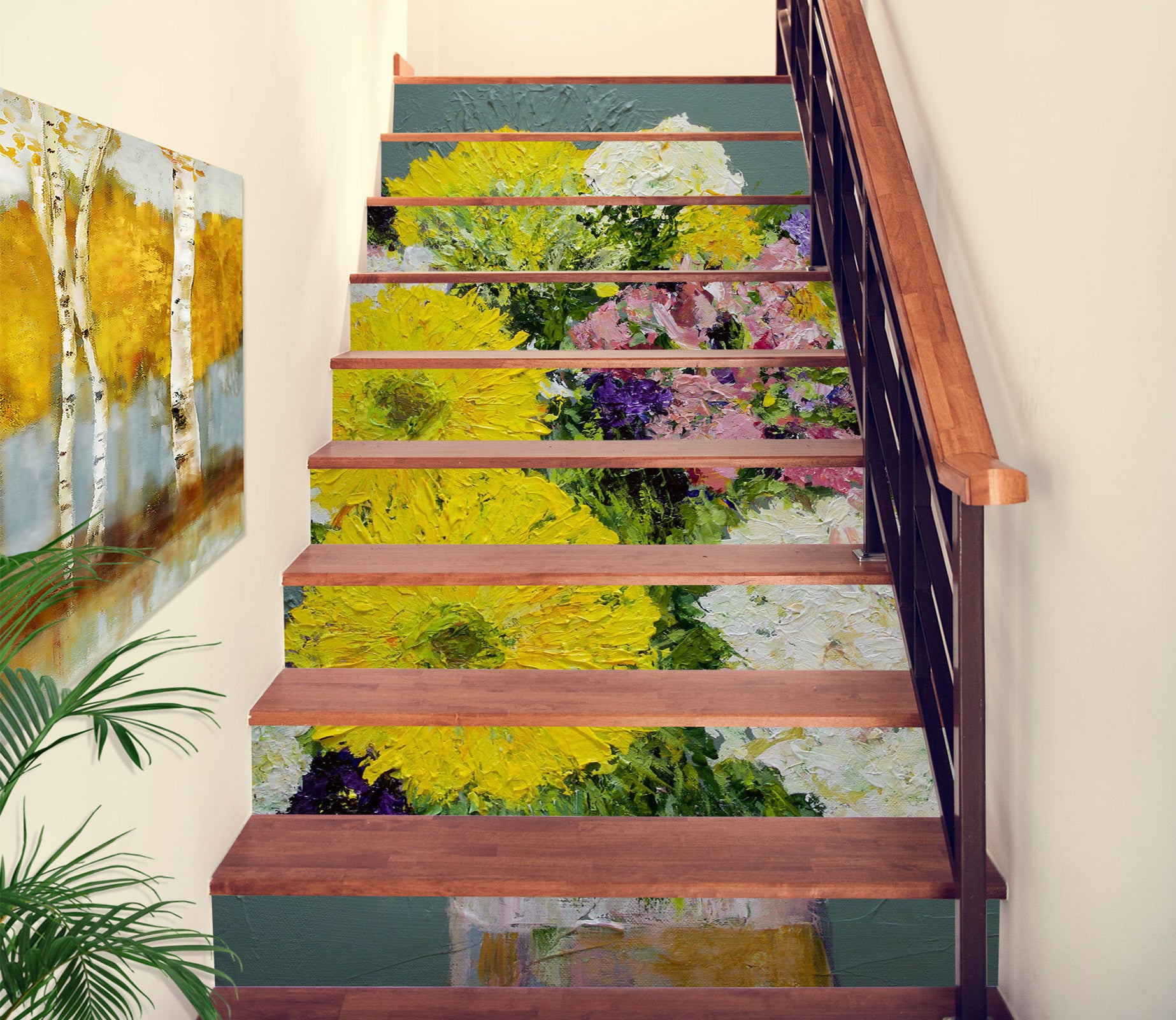 3D Yellow White Flower Vase 9039 Allan P. Friedlander Stair Risers