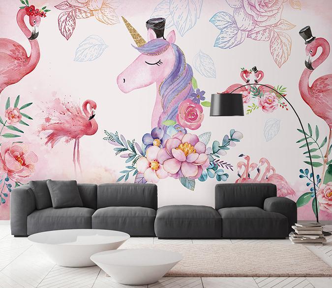 3D Flamingo Unicorn 591 Wall Murals Wallpaper AJ Wallpaper 2 