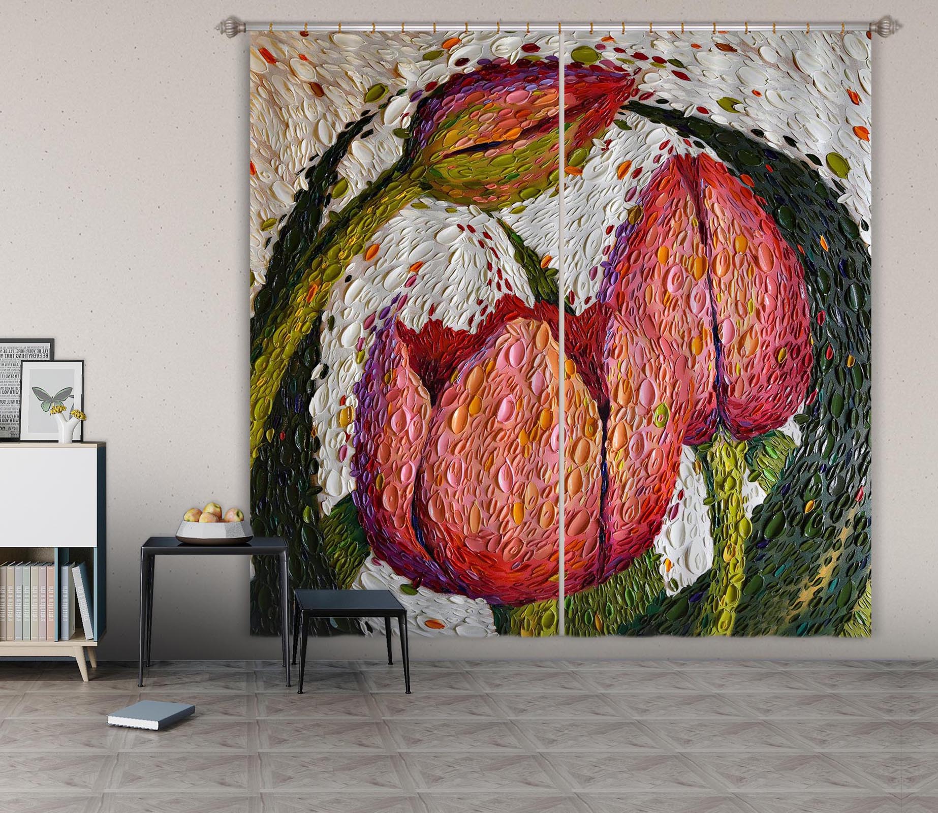 3D Red Rose 054 Dena Tollefson Curtain Curtains Drapes