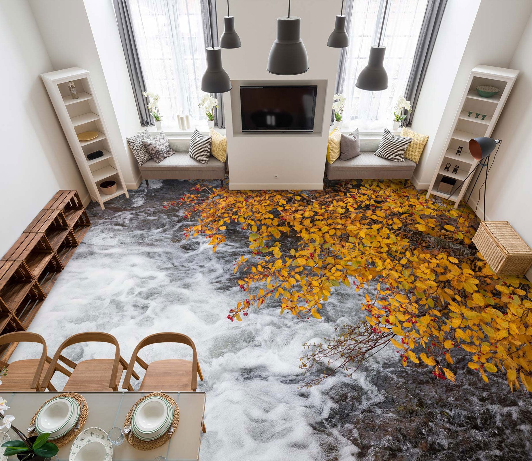3D Fallen Leaves On Water 1075 Floor Mural  Wallpaper Murals Self-Adhesive Removable Print Epoxy