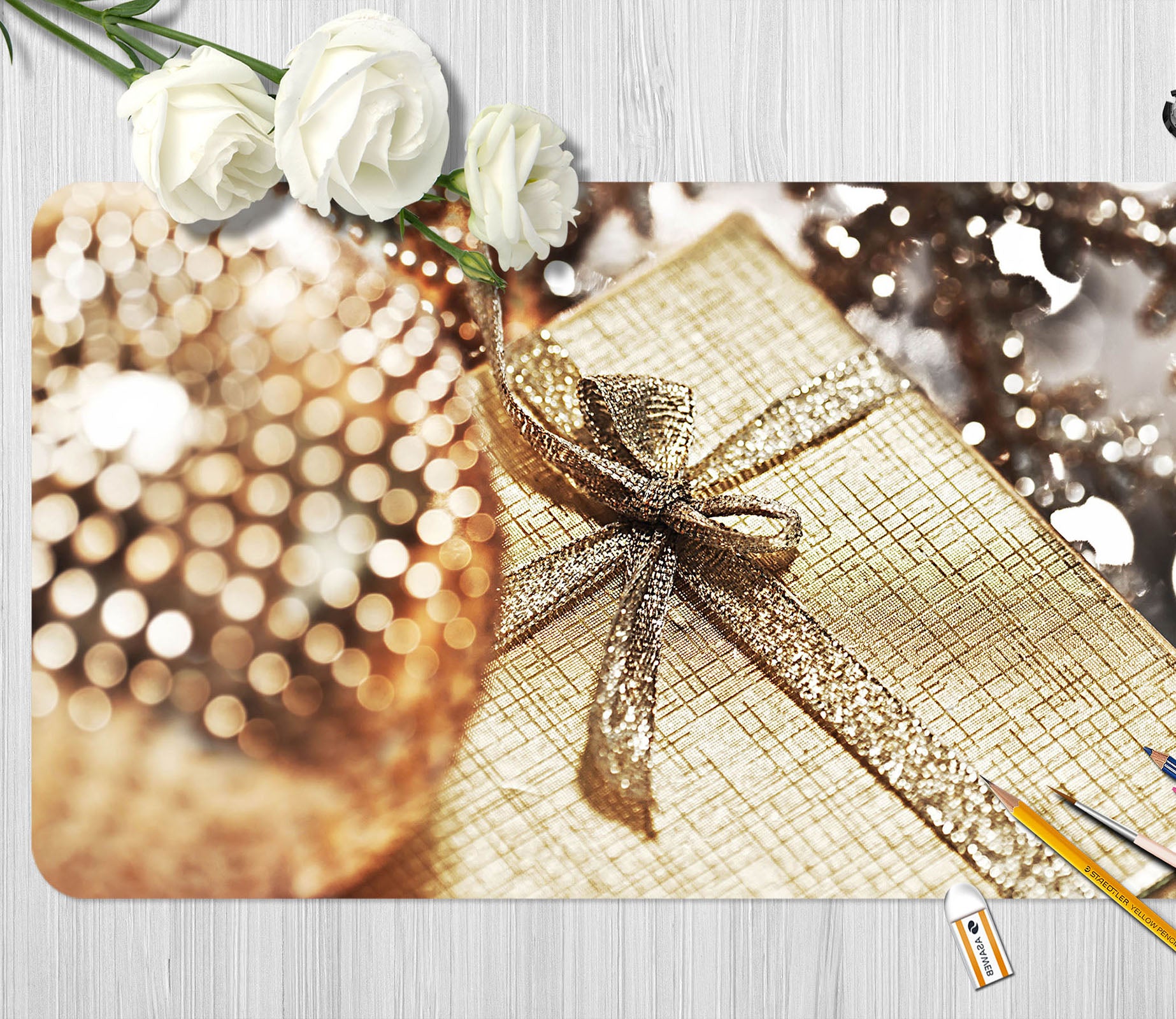 3D Golden Ball Gift Box 53157 Christmas Desk Mat Xmas