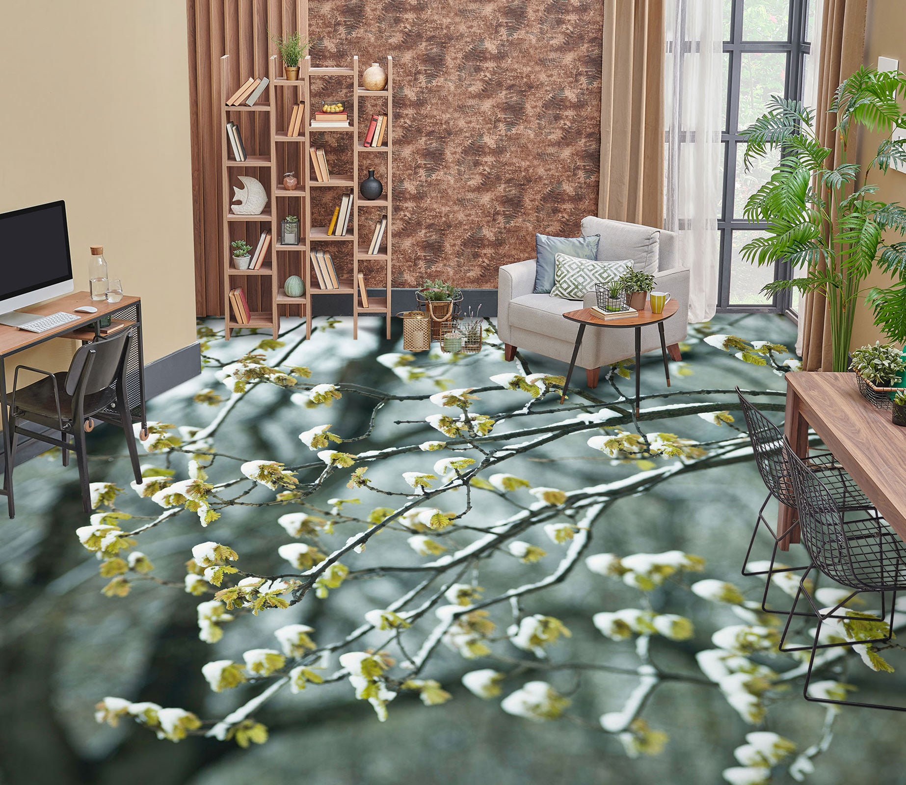 3D Snow Flower Branch 9859 Assaf Frank Floor Mural  Wallpaper Murals Self-Adhesive Removable Print Epoxy